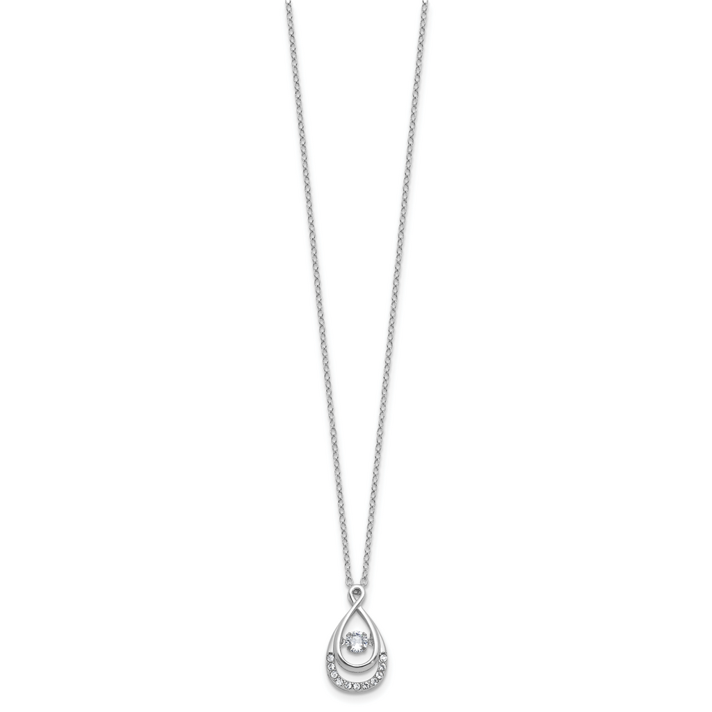 Cheryl M Sterling Silver Rhodium-plated Polished Vibrant CZ Teardrop Necklace