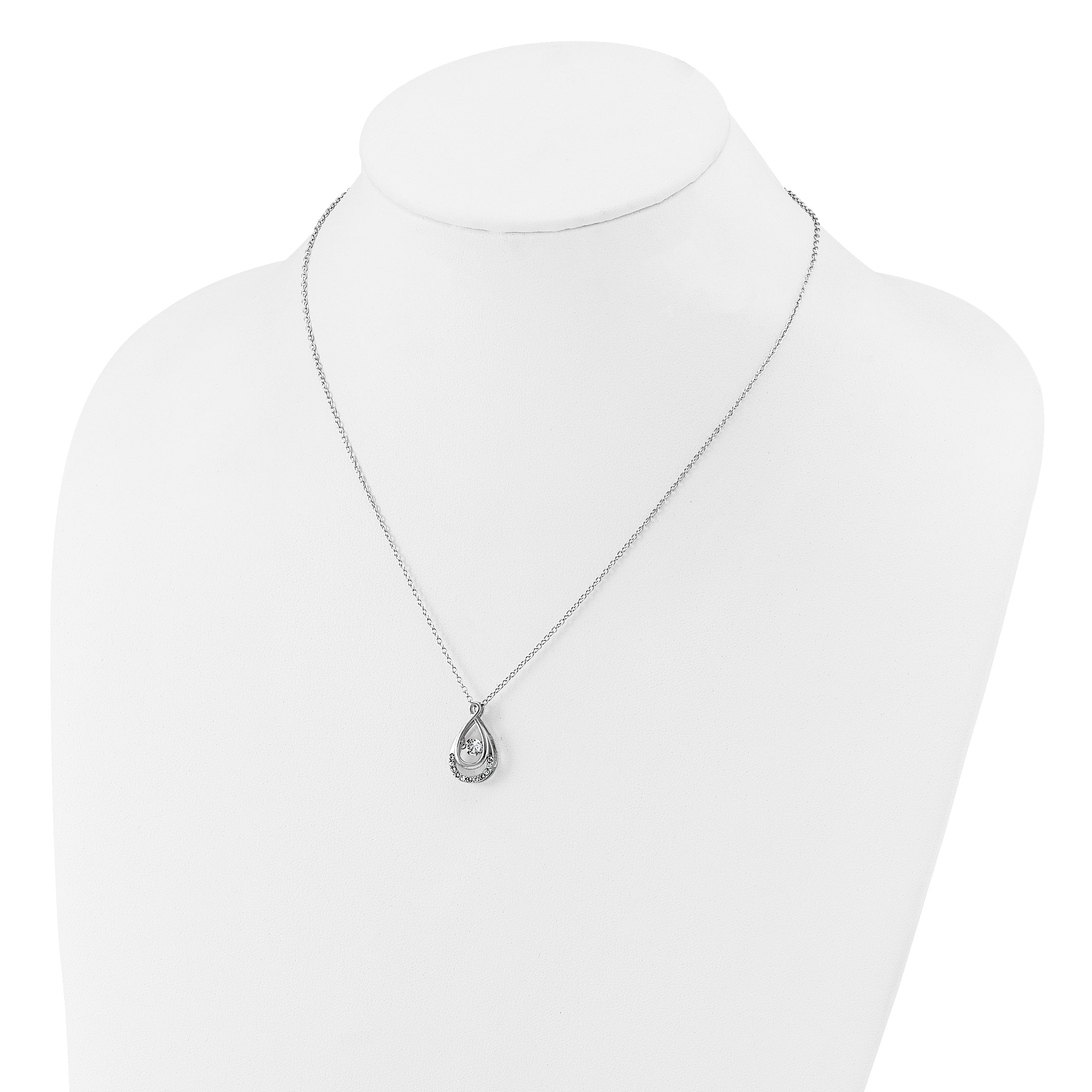 Cheryl M Sterling Silver Rhodium-plated Polished Vibrant CZ Teardrop Necklace