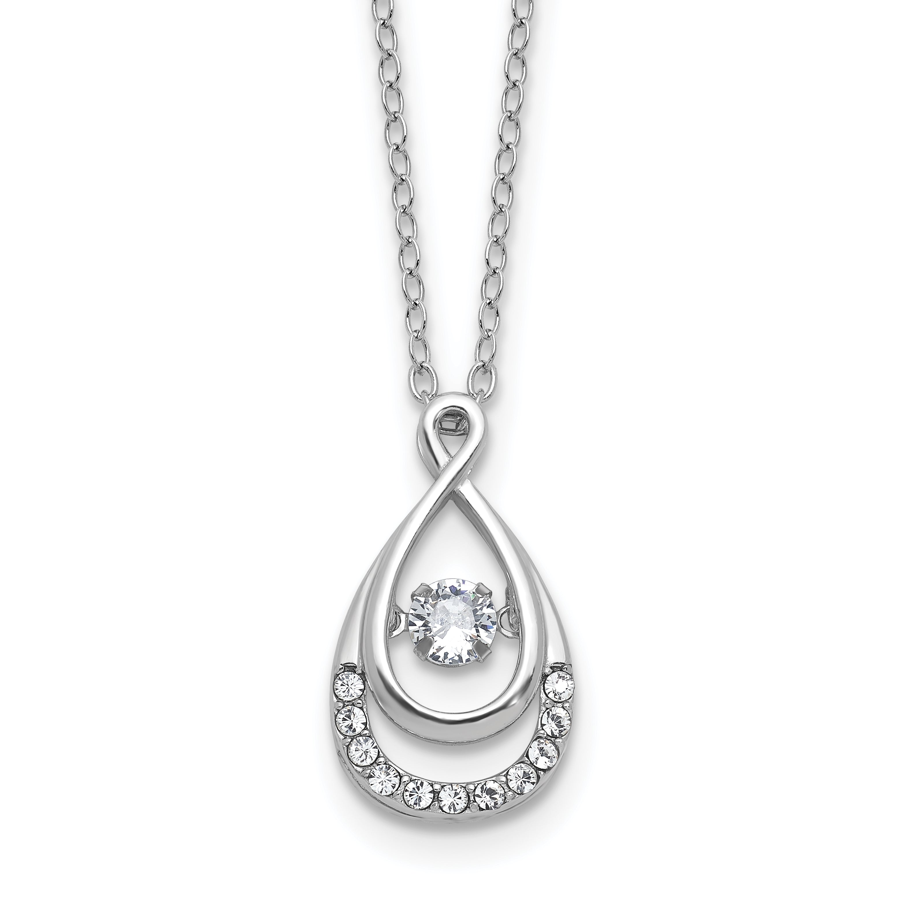 Cheryl M Sterling Silver Rhodium-plated Polished Vibrant CZ Teardrop Necklace Main image
