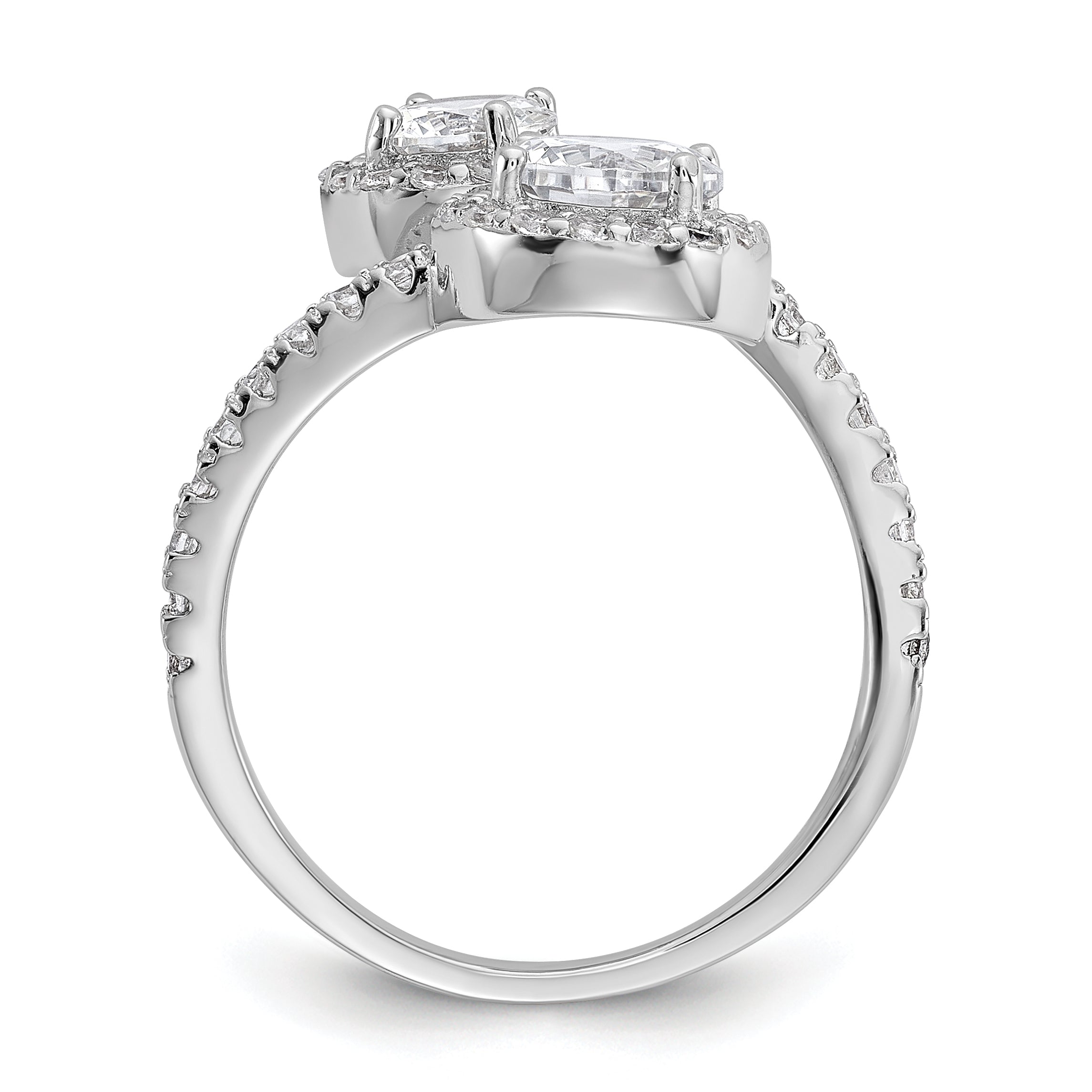 Cheryl M Sterling Silver Rhodium-plated Polished Round CZ Halo Bypass Ring Secondary image