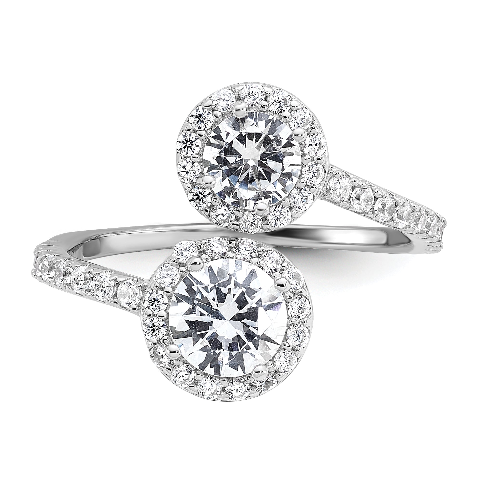 Cheryl M Sterling Silver Rhodium-plated Polished Round CZ Halo Bypass Ring