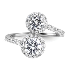 Cheryl M Sterling Silver Rhodium-plated Polished Round CZ Halo Bypass Ring
