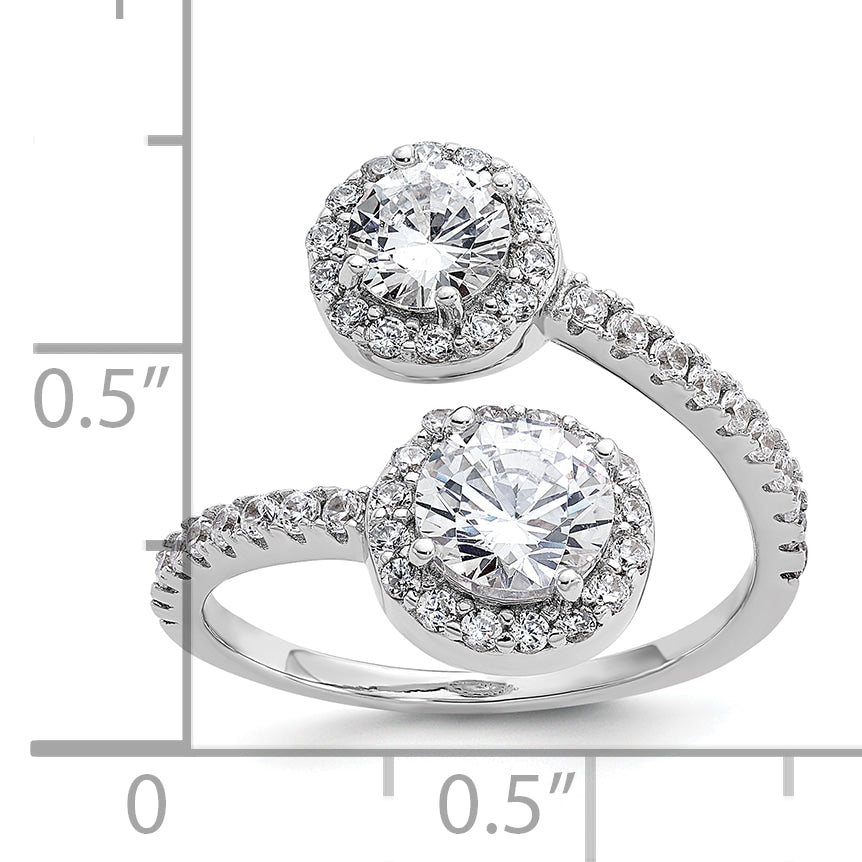 Cheryl M Sterling Silver Rhodium-plated Polished Round CZ Halo Bypass Ring