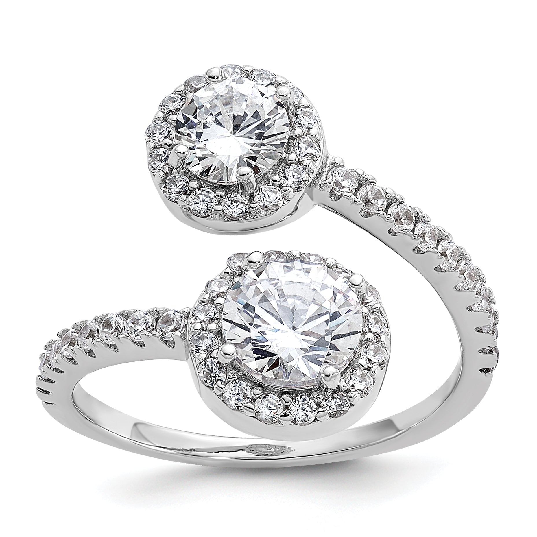 Cheryl M Sterling Silver Rhodium-plated Polished Round CZ Halo Bypass Ring Main image