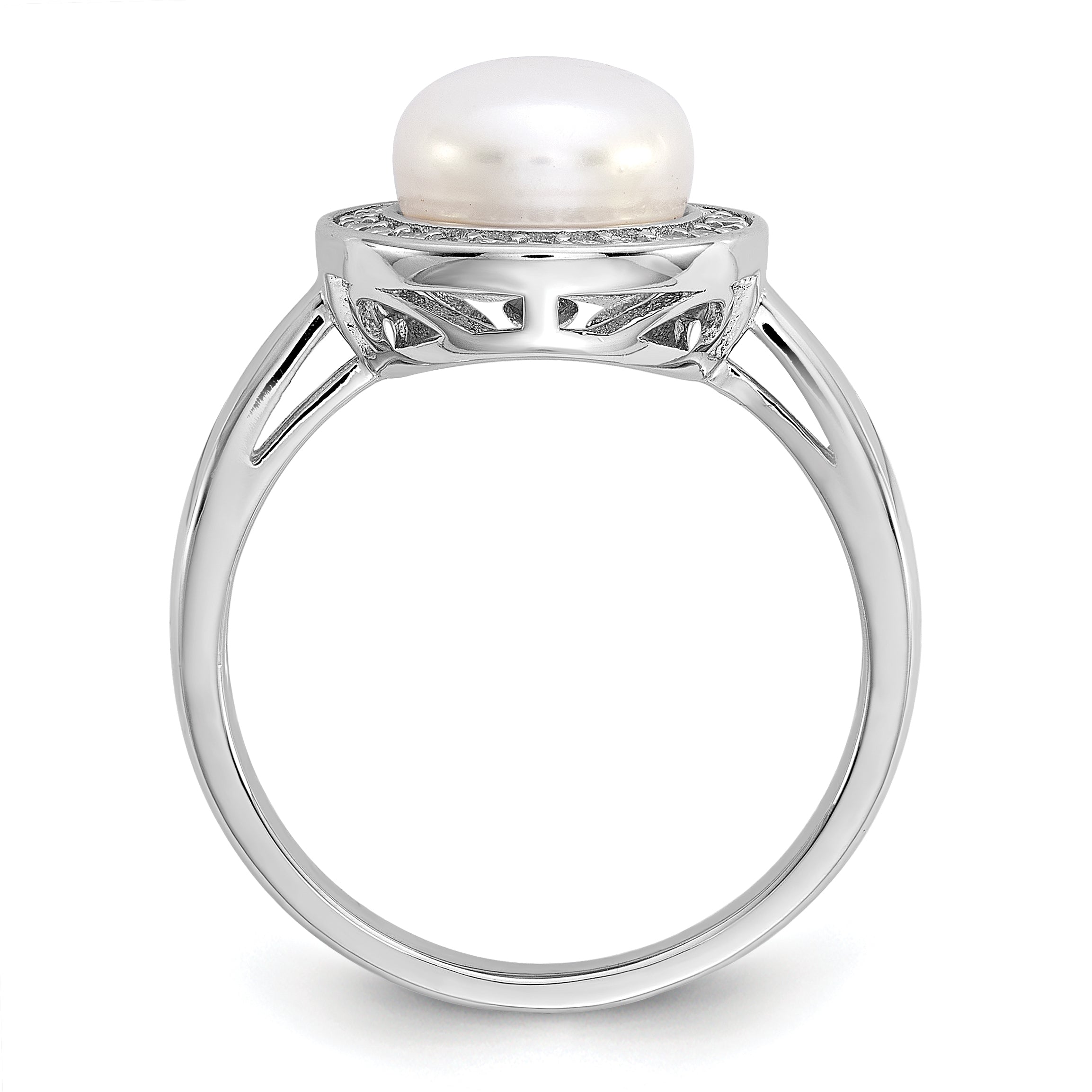 Cheryl M Sterling Silver Rhodium-plated Polished Freshwater Cultured Pearl and CZ Halo Ring Secondary image