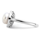 Cheryl M Sterling Silver Rhodium-plated Polished Freshwater Cultured Pearl and CZ Halo Ring