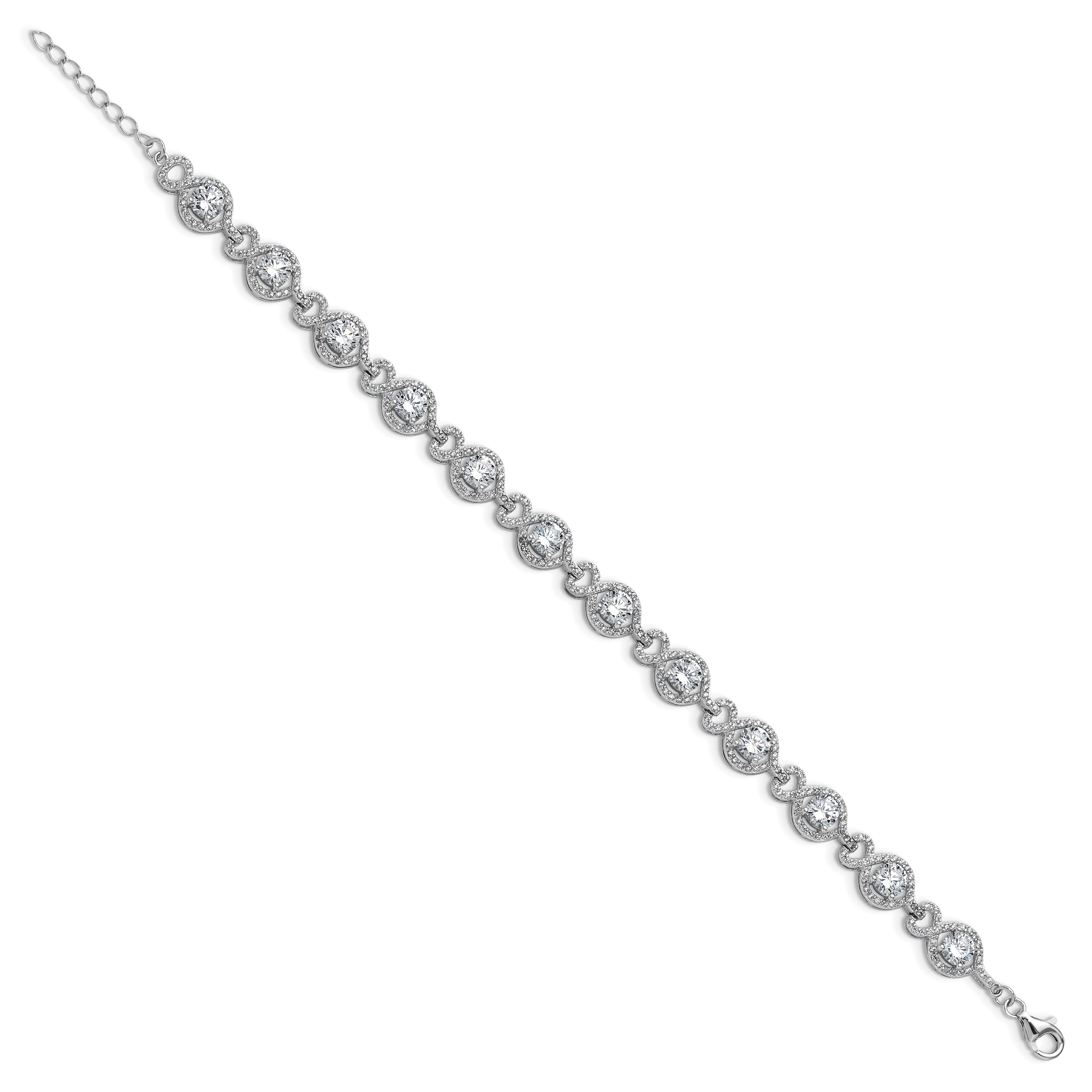 Cheryl M Sterling Silver Rhodium-plated Polished Fancy CZ with 1 Inch Extension Bracelet