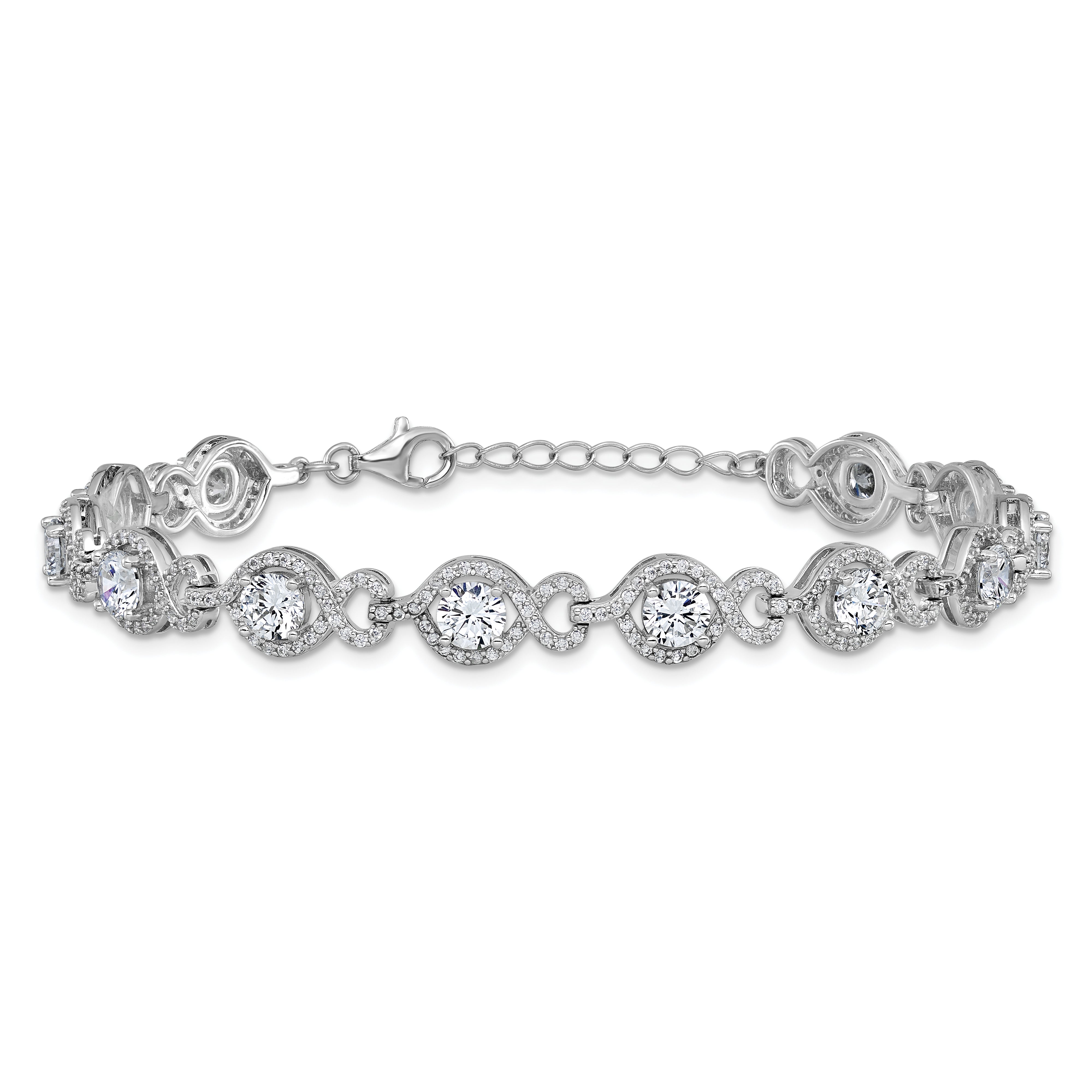 Cheryl M Sterling Silver Rhodium-plated Polished Fancy CZ with 1 Inch Extension Bracelet