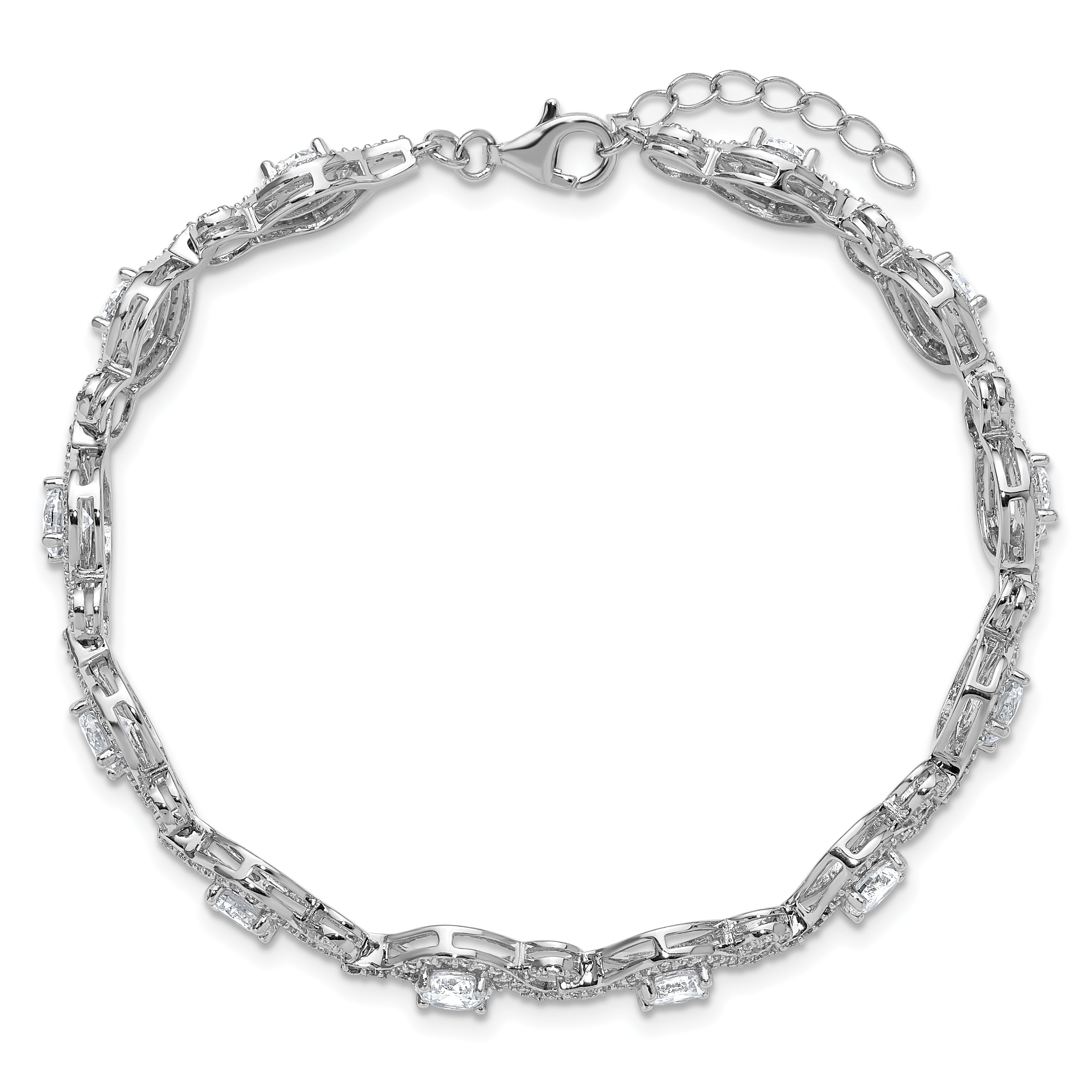 Cheryl M Sterling Silver Rhodium-plated Polished Fancy CZ with 1 Inch Extension Bracelet