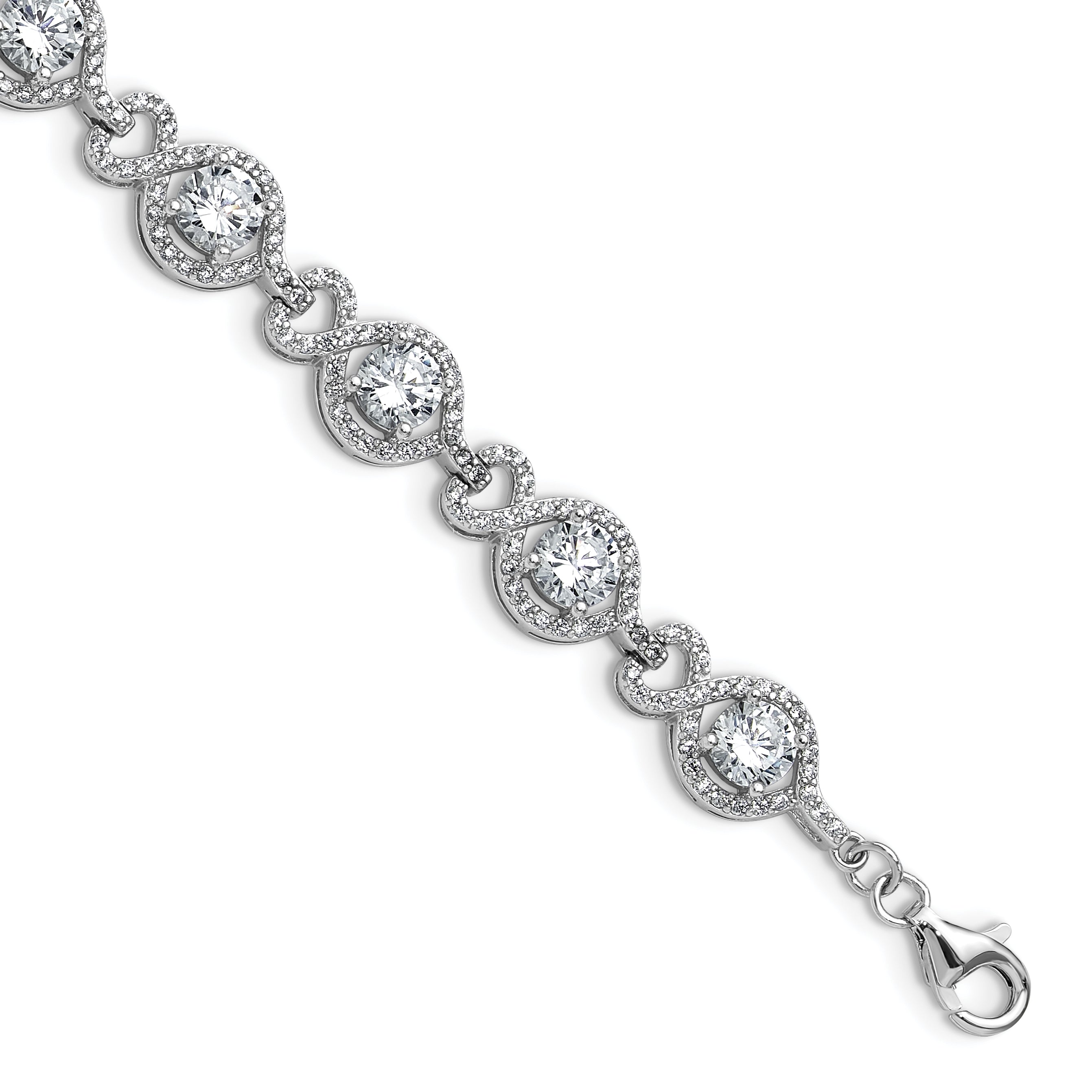 Cheryl M Sterling Silver Rhodium-plated Polished Fancy CZ with 1 Inch Extension Bracelet