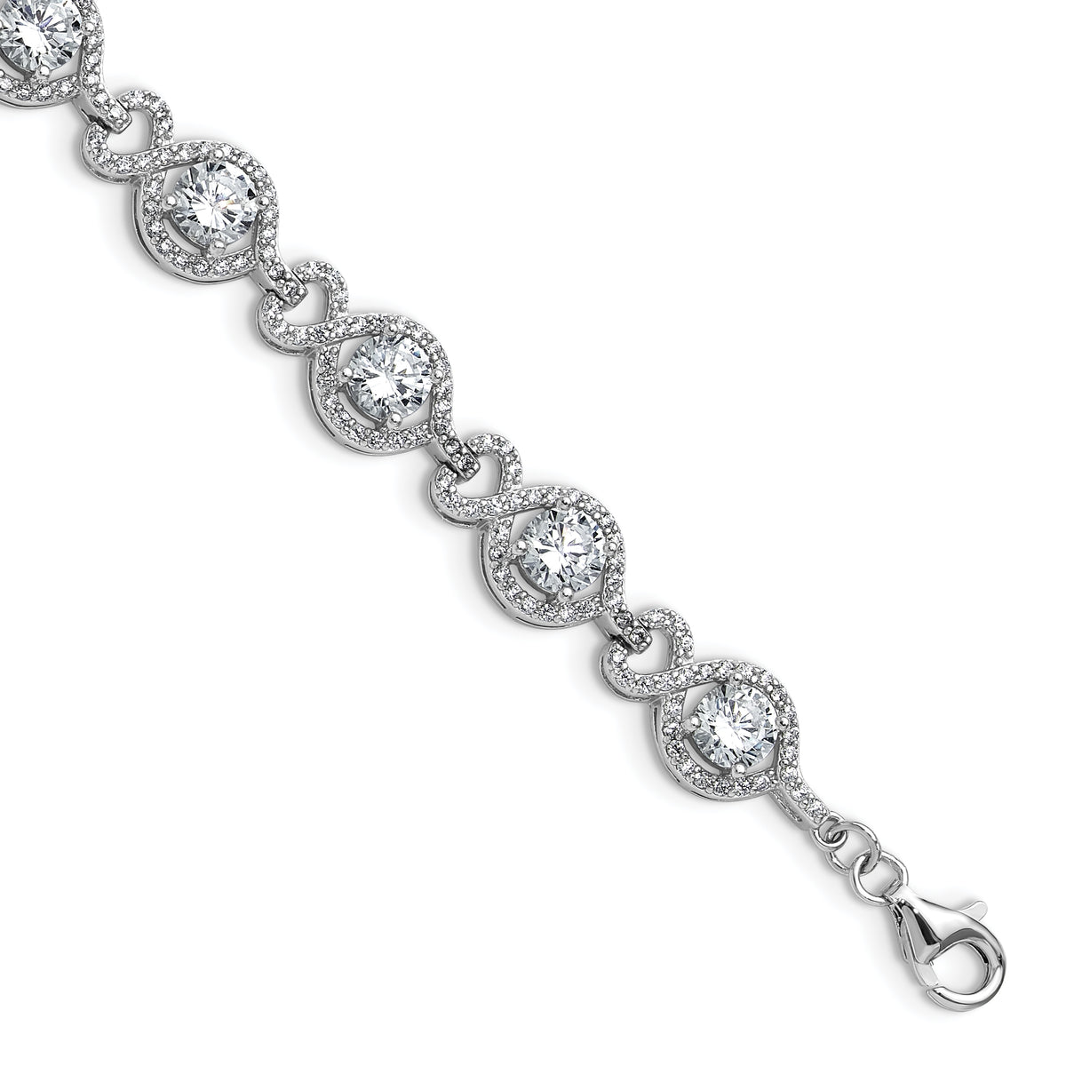 Cheryl M Sterling Silver Rhodium-plated Polished Fancy CZ with 1 Inch Extension Bracelet