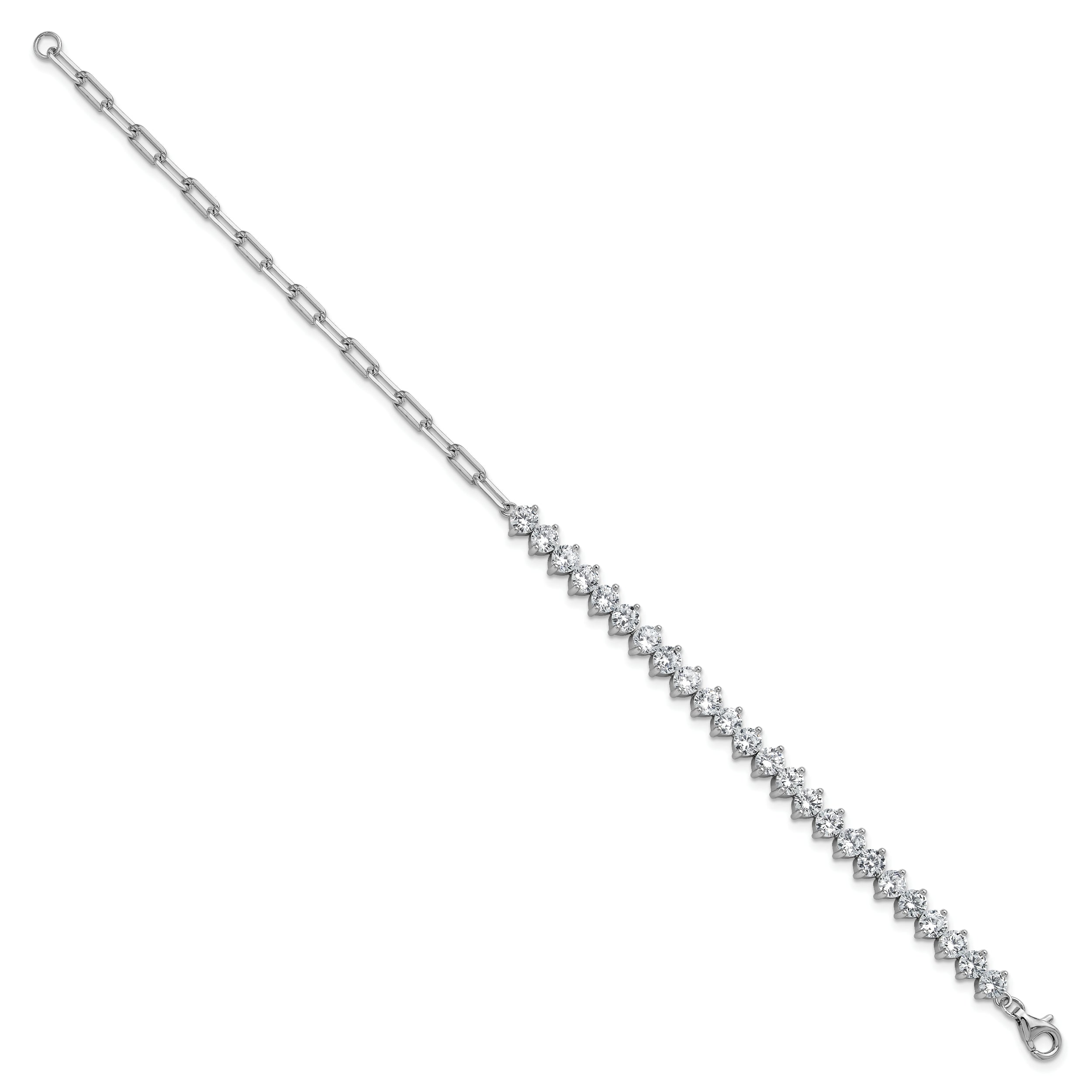 Cheryl M Sterling Silver Rhodium-plated Polished Fancy CZ and Paperclip Link Bracelet
