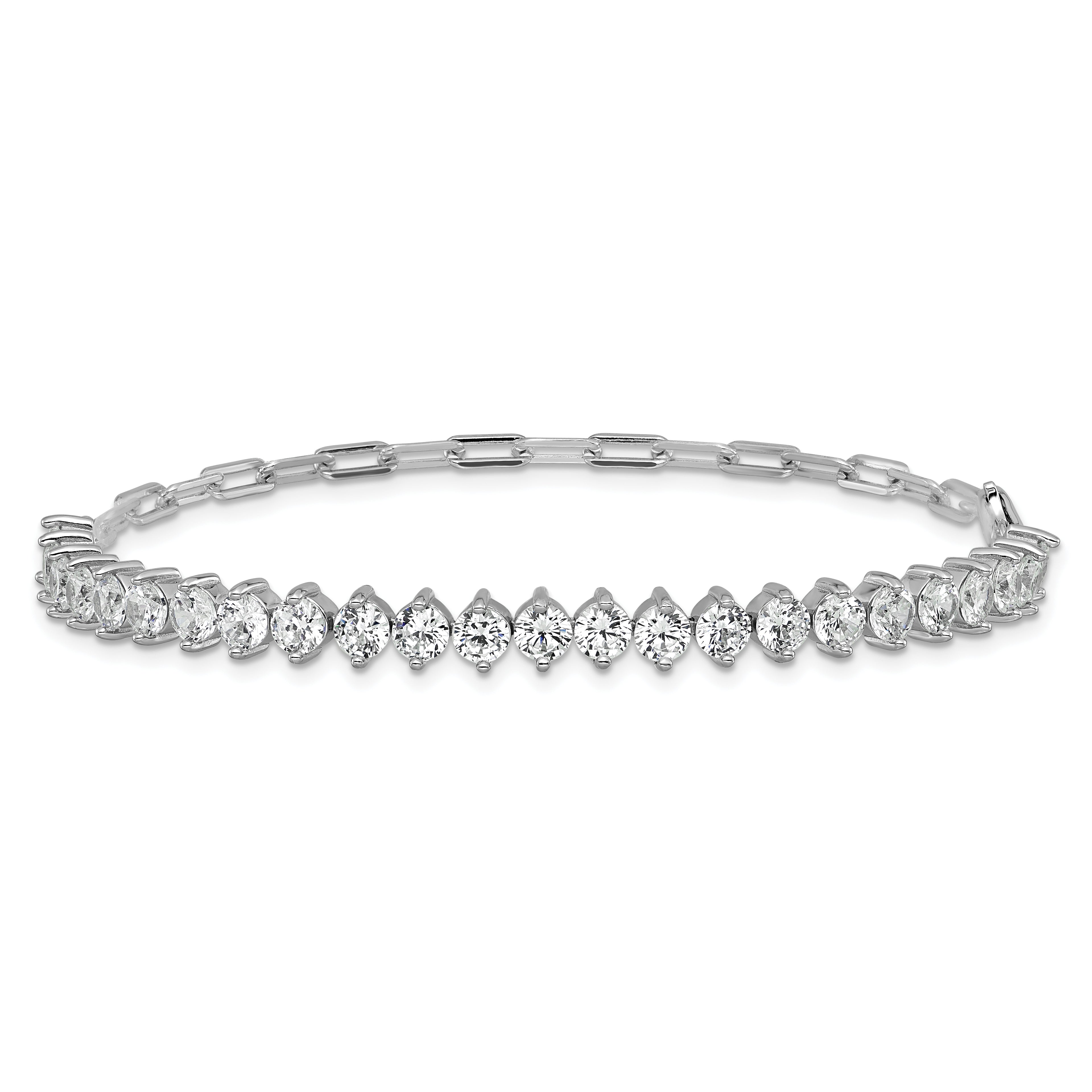 Cheryl M Sterling Silver Rhodium-plated Polished Fancy CZ and Paperclip Link Bracelet