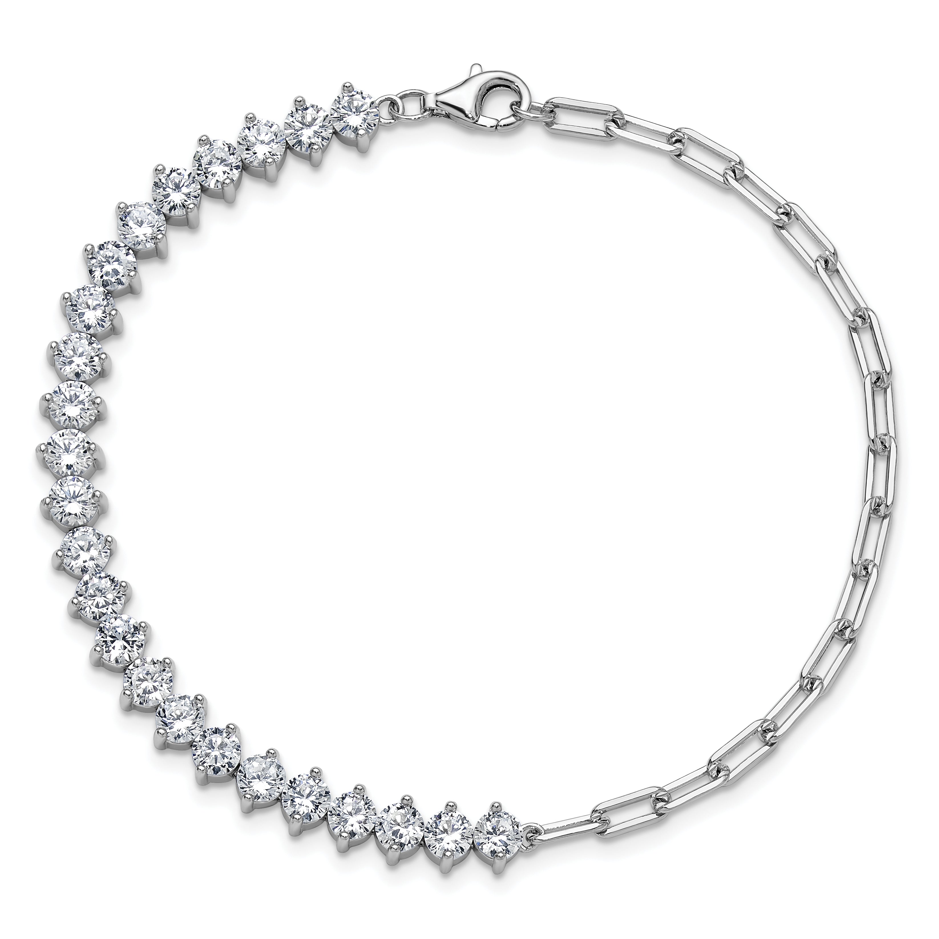 Cheryl M Sterling Silver Rhodium-plated Polished Fancy CZ and Paperclip Link Bracelet