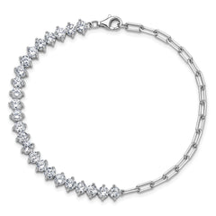 Cheryl M Sterling Silver Rhodium-plated Polished Fancy CZ and Paperclip Link Bracelet
