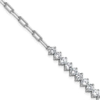 Cheryl M Sterling Silver Rhodium-plated Polished Fancy CZ and Paperclip Link Bracelet