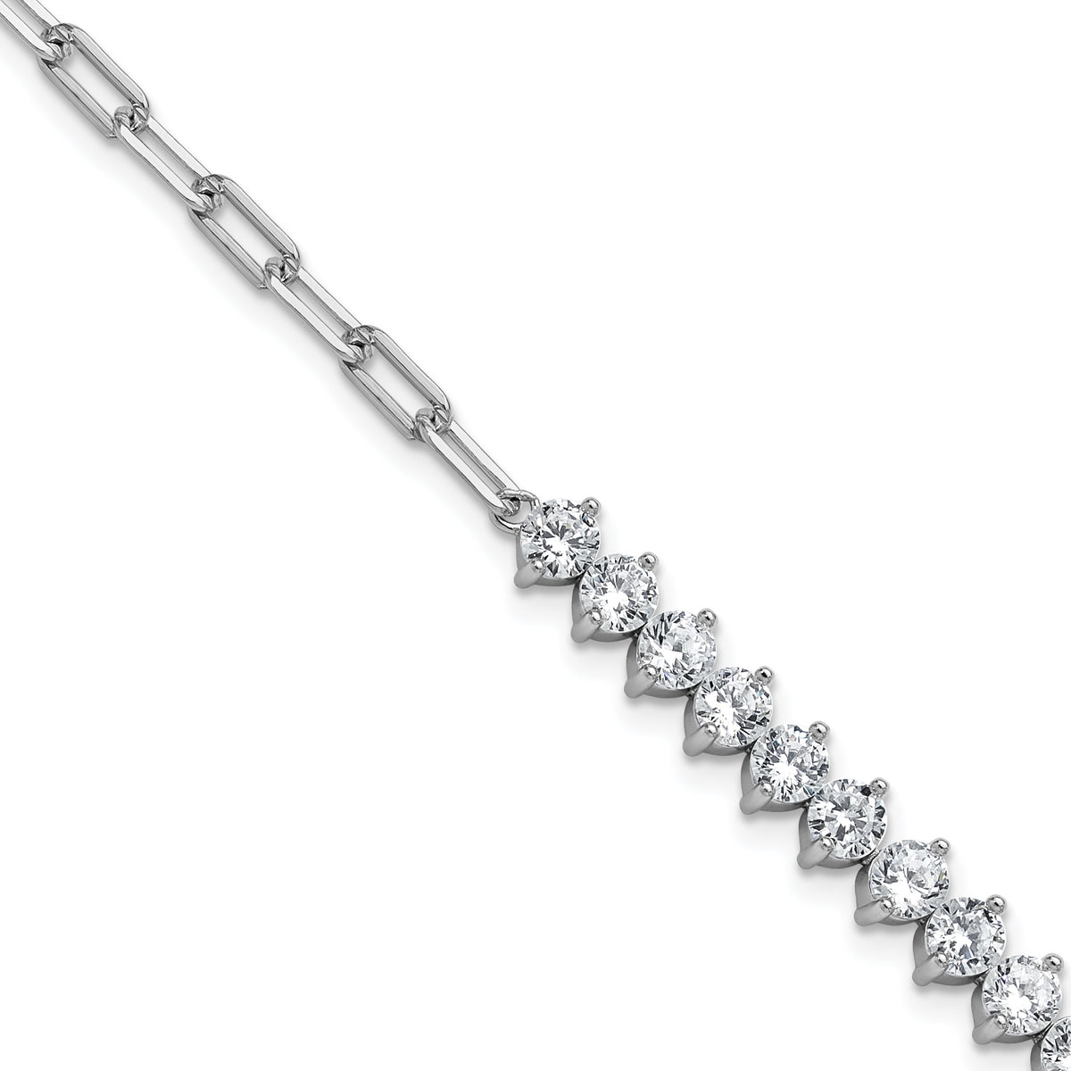 Cheryl M Sterling Silver Rhodium-plated Polished Fancy CZ and Paperclip Link Bracelet