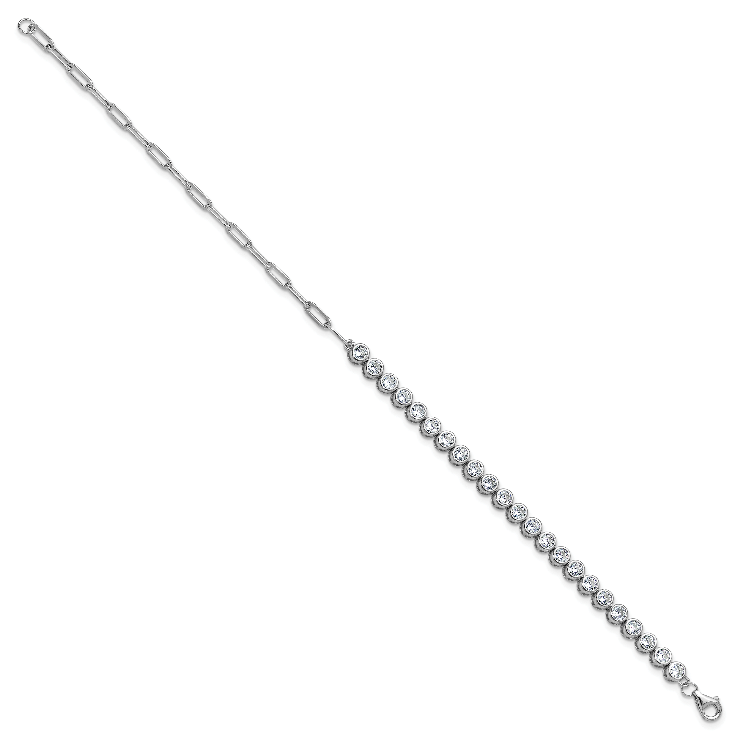 Cheryl M Sterling Silver Rhodium-plated Polished Bezel Set CZ and Paperclip Link Bracelet Secondary image