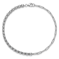 Cheryl M Sterling Silver Rhodium-plated Polished Bezel Set CZ and Paperclip Link Bracelet