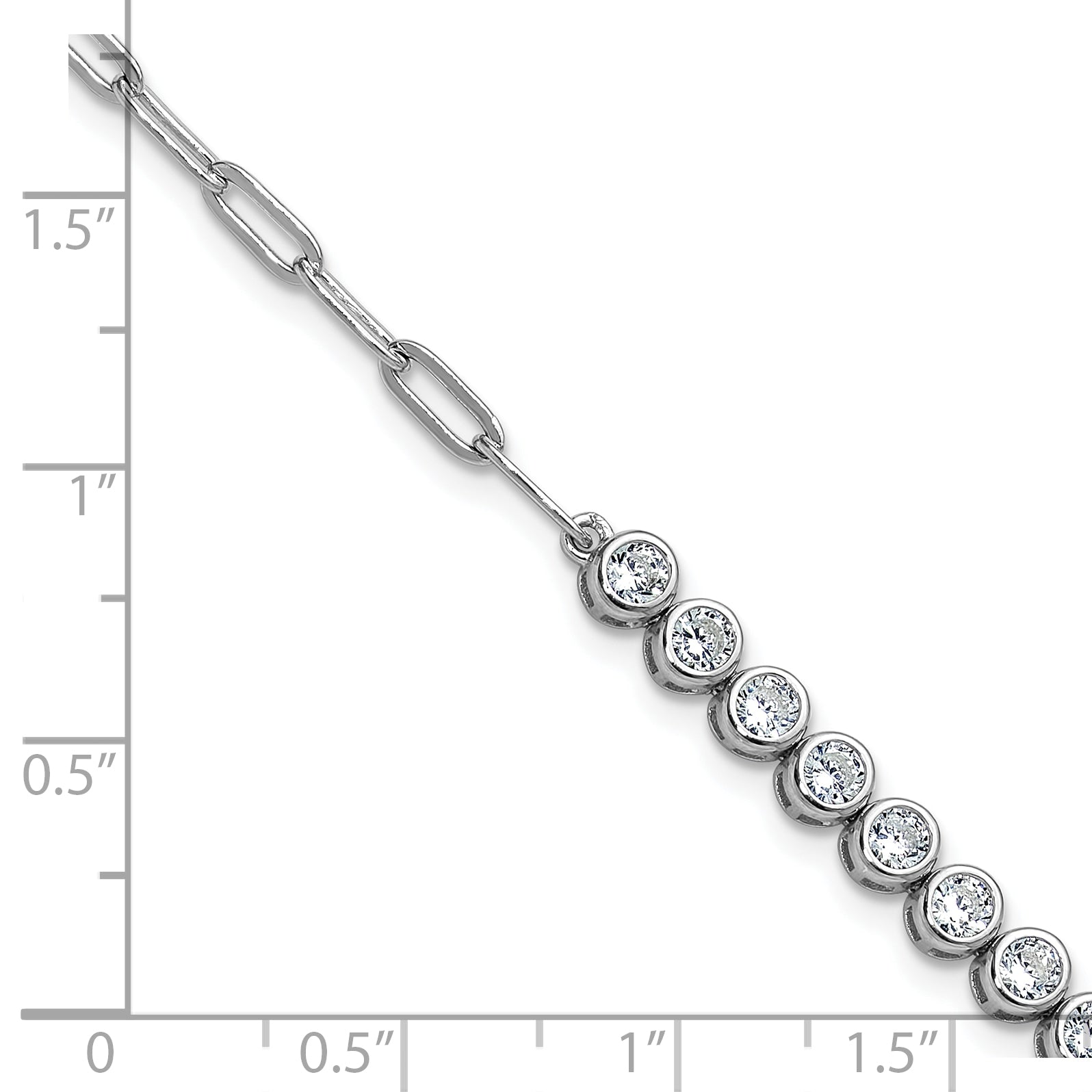 Cheryl M Sterling Silver Rhodium-plated Polished Bezel Set CZ and Paperclip Link Bracelet
