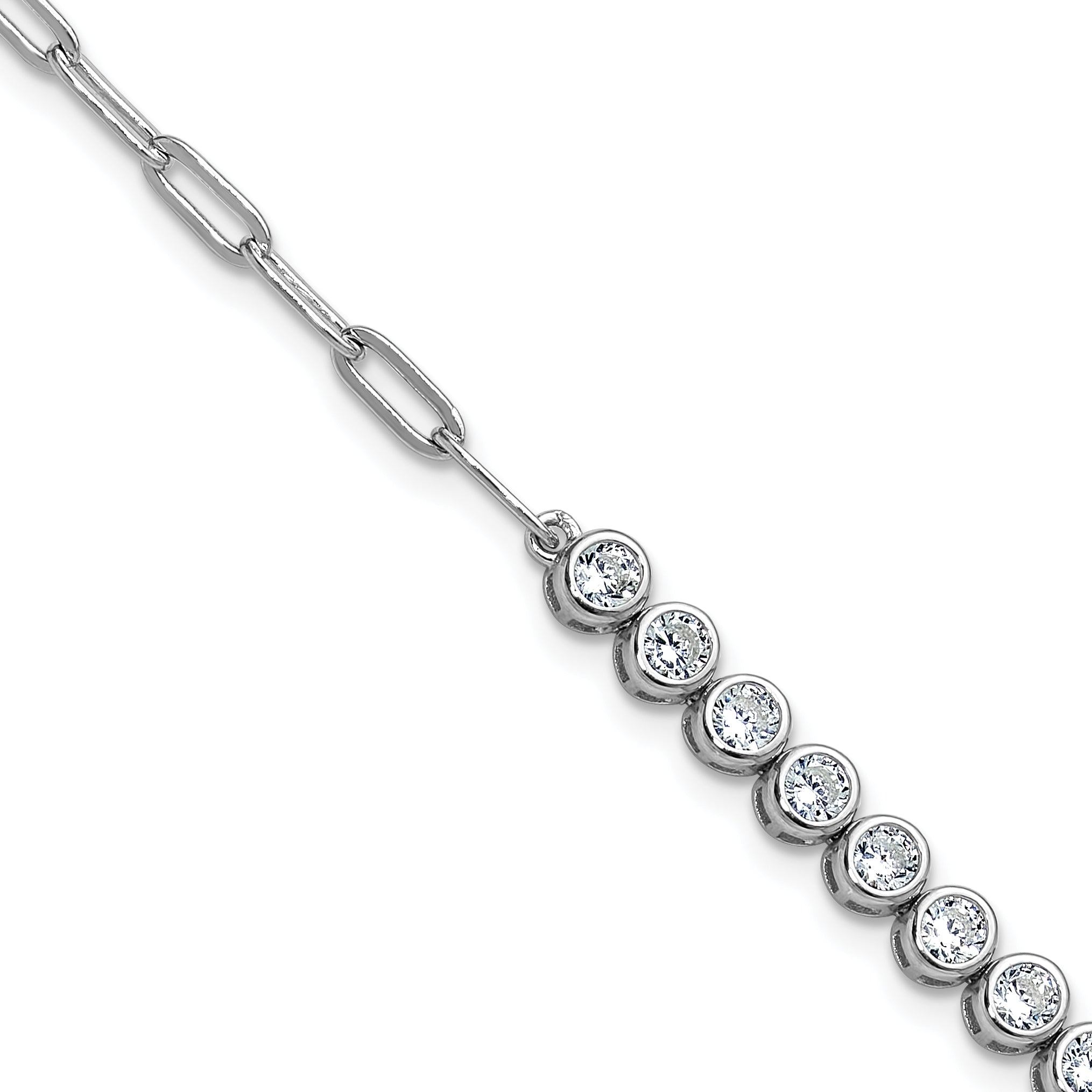 Cheryl M Sterling Silver Rhodium-plated Polished Bezel Set CZ and Paperclip Link Bracelet Main image