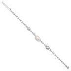 Cheryl M Sterling Silver Rhodium-plated Polished Freshwater Cultured Pearl and CZ Link with .75 Inch Extension Bracelet
