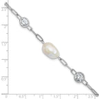 Cheryl M Sterling Silver Rhodium-plated Polished Freshwater Cultured Pearl and CZ Link with .75 Inch Extension Bracelet
