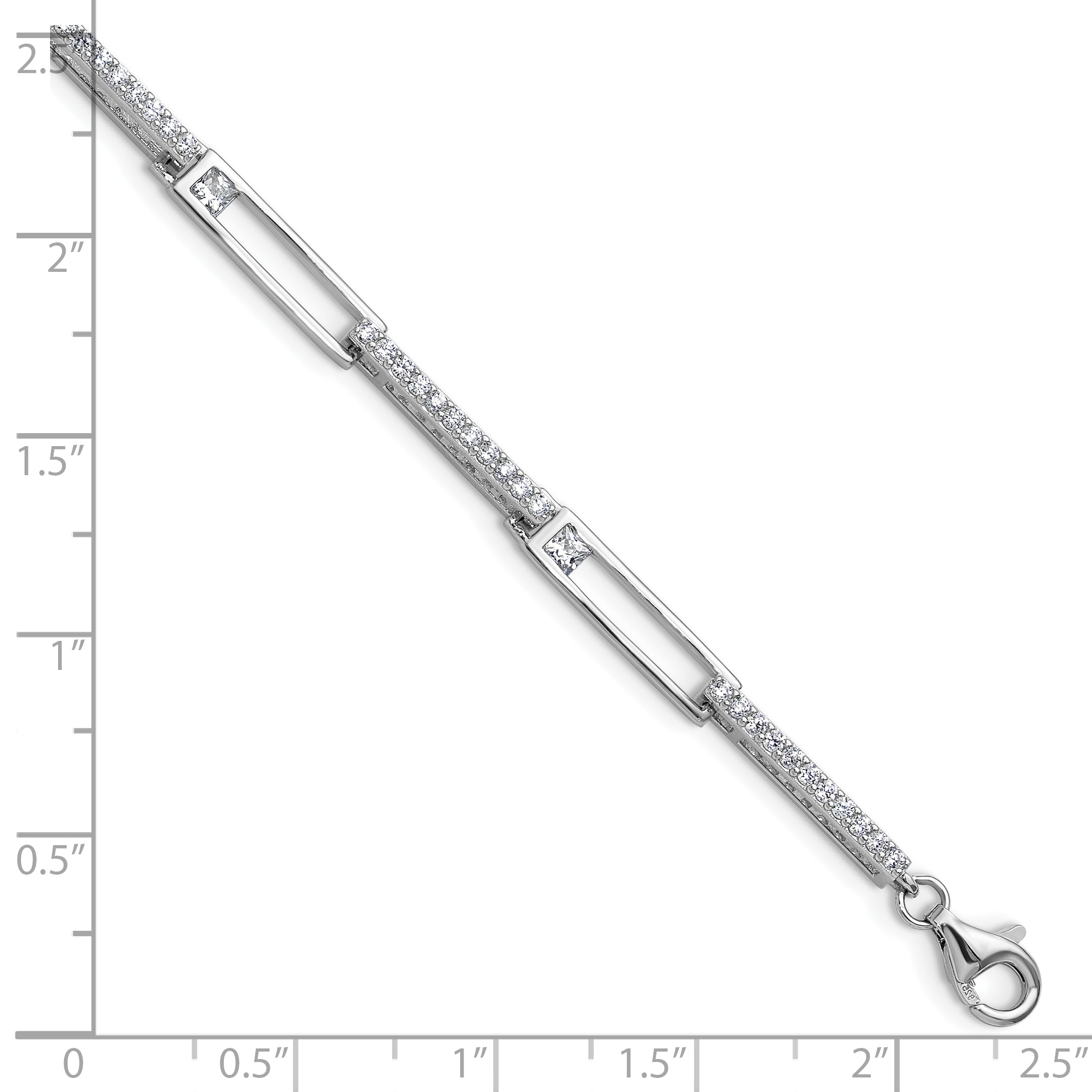 Cheryl M Sterling Silver Rhodium-plated Polished CZ Rectangular Link with 1 Inch Extension Bracelet