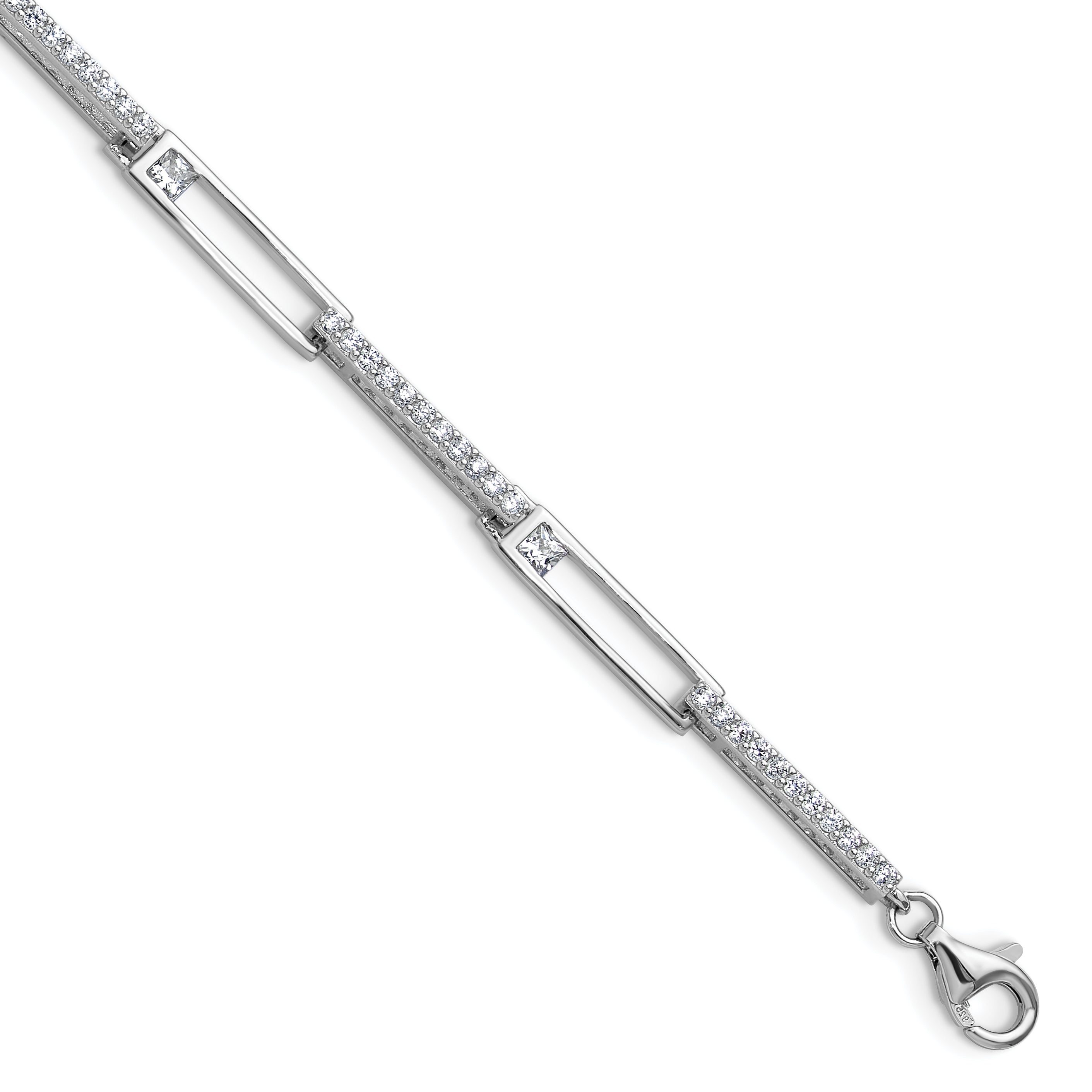 Cheryl M Sterling Silver Rhodium-plated Polished CZ Rectangular Link with 1 Inch Extension Bracelet Main image