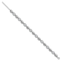 Cheryl M Sterling Silver Rhodium-plated Polished and Grooved CZ Ovals with 1 Inch Extension Bracelet