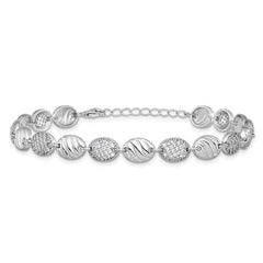Cheryl M Sterling Silver Rhodium-plated Polished and Grooved CZ Ovals with 1 Inch Extension Bracelet