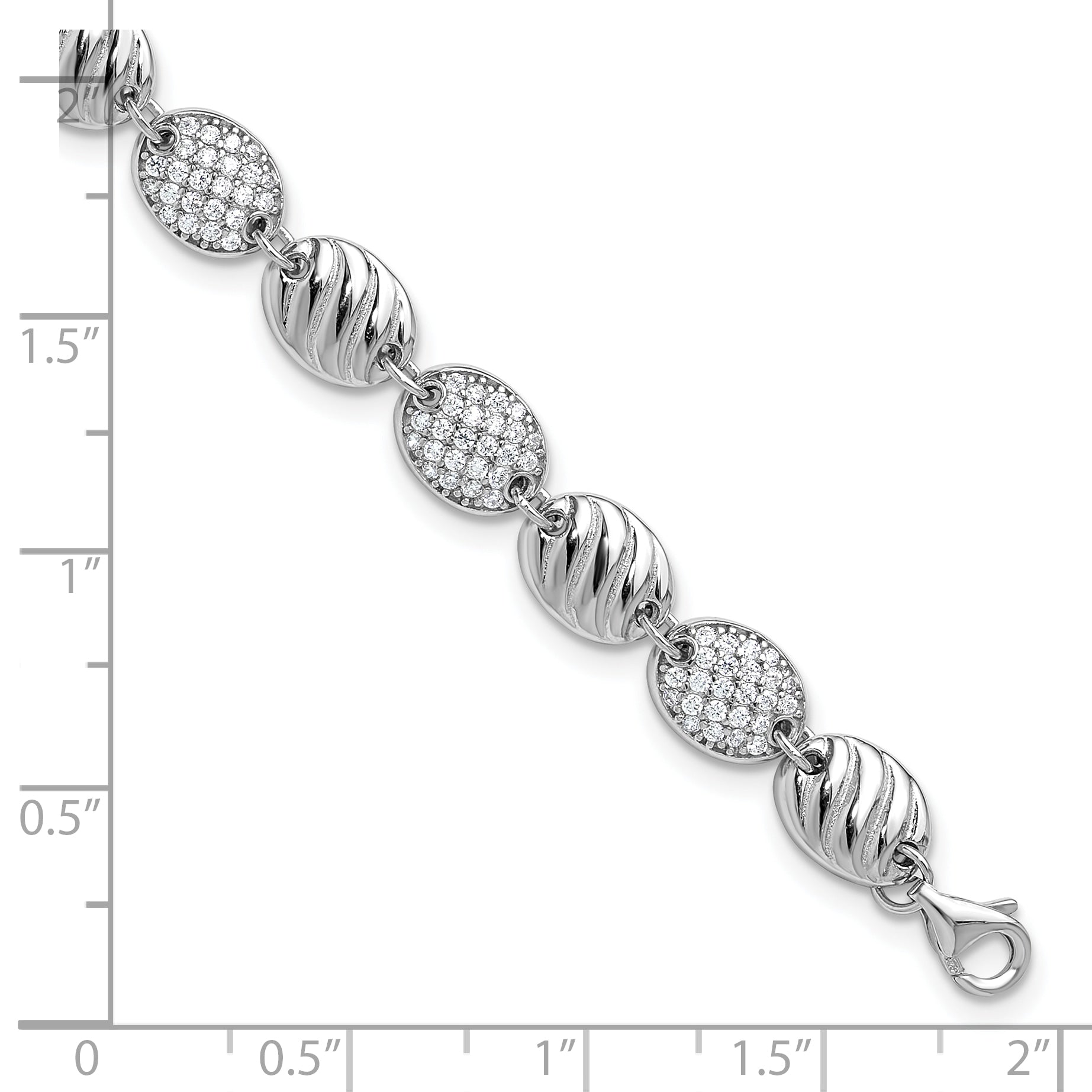 Cheryl M Sterling Silver Rhodium-plated Polished and Grooved CZ Ovals with 1 Inch Extension Bracelet