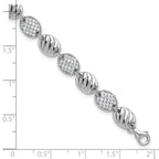 Cheryl M Sterling Silver Rhodium-plated Polished and Grooved CZ Ovals with 1 Inch Extension Bracelet