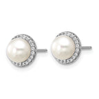 Cheryl M Sterling Silver Rhodium-plated Polished Freshwater Cultured Pearl and CZ Halo Post Earrings