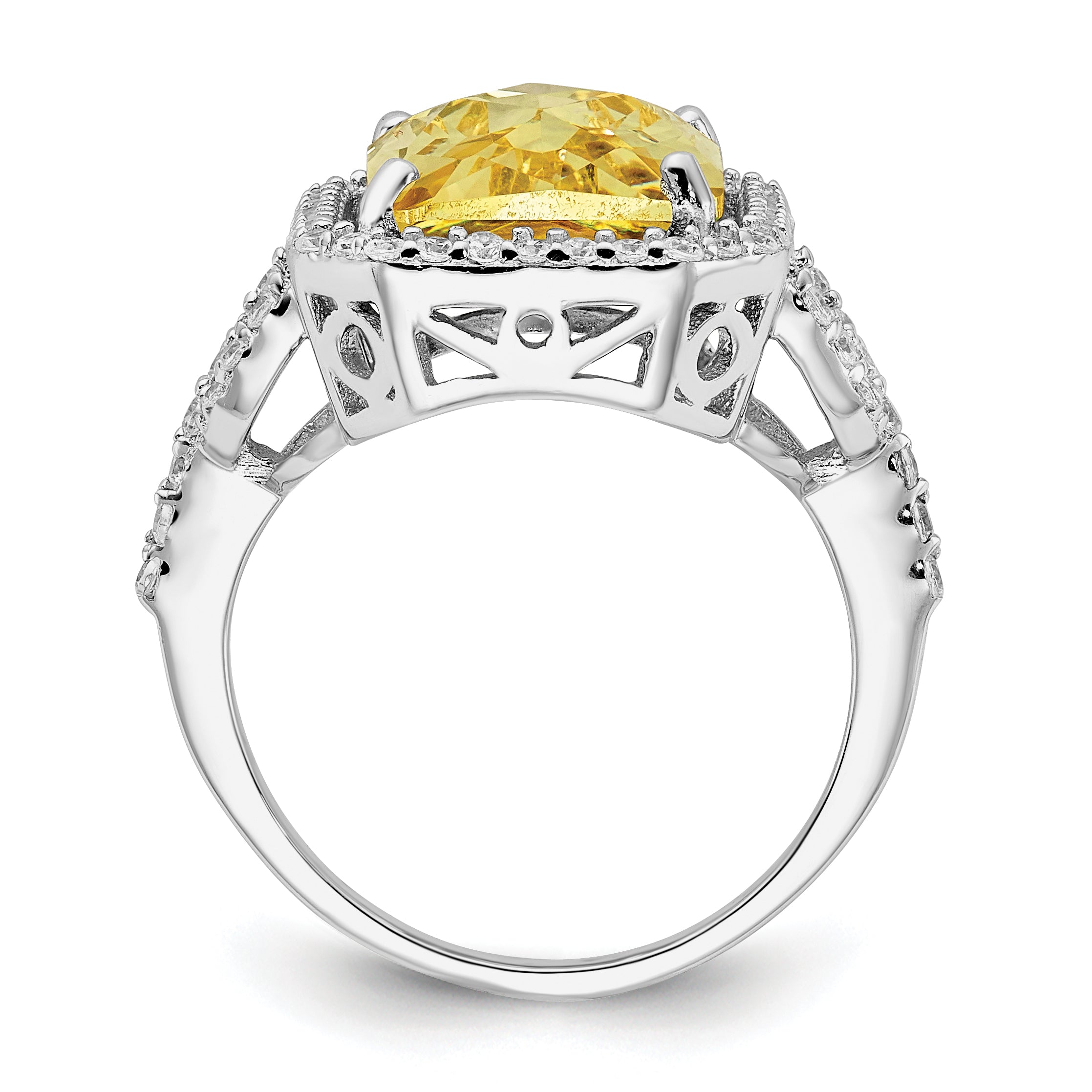 Cheryl M Sterling Silver Rhodium-plated Polished Fancy Yellow and White CZ Ring