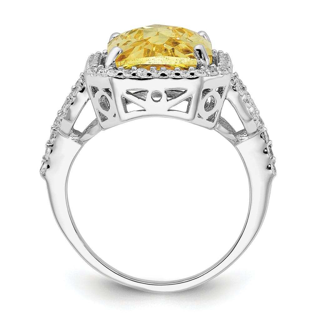 Cheryl M Sterling Silver Rhodium-plated Polished Fancy Yellow and White CZ Ring