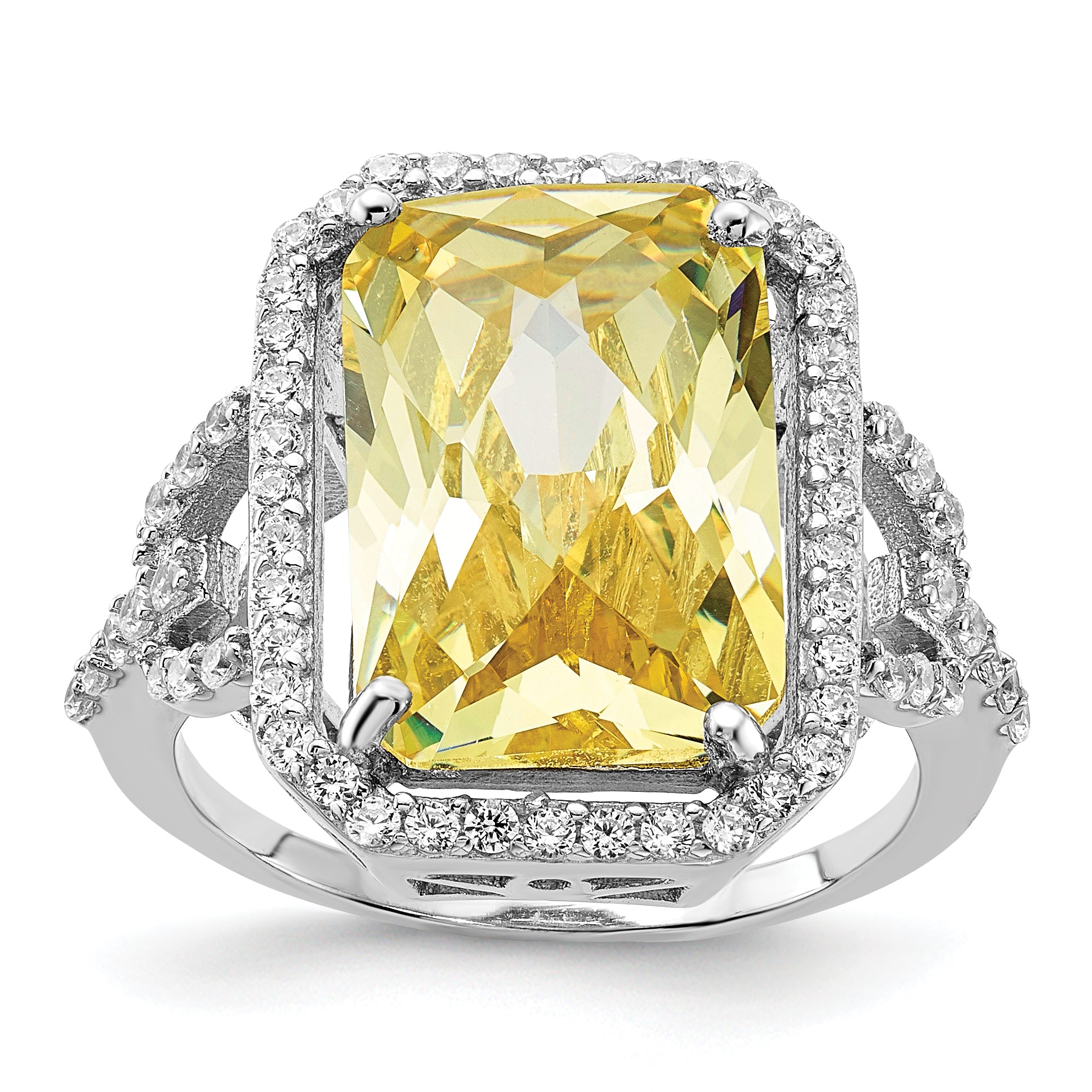 Cheryl M Sterling Silver Rhodium-plated Polished Fancy Yellow and White CZ Ring Main image