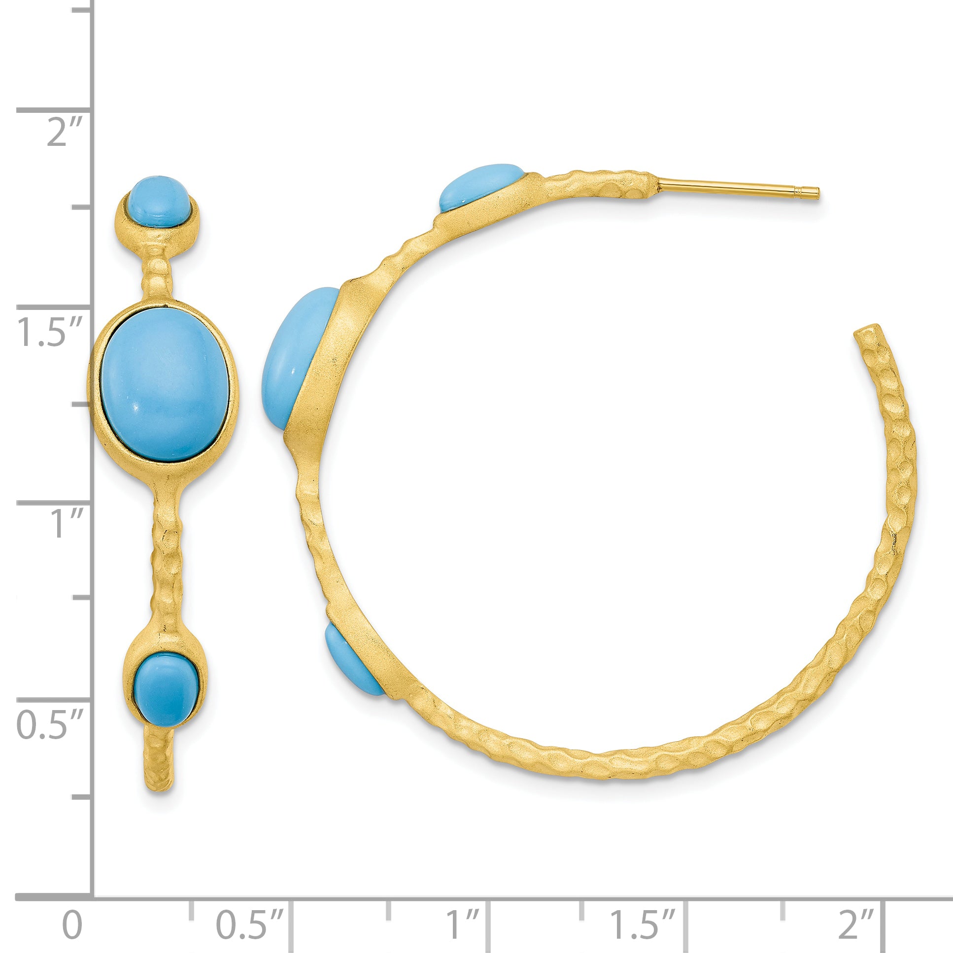 Cheryl M Sterling Silver Gold-plated Brushed and Hammered Lab Created Turquoise Post C-Hoop Earrings
