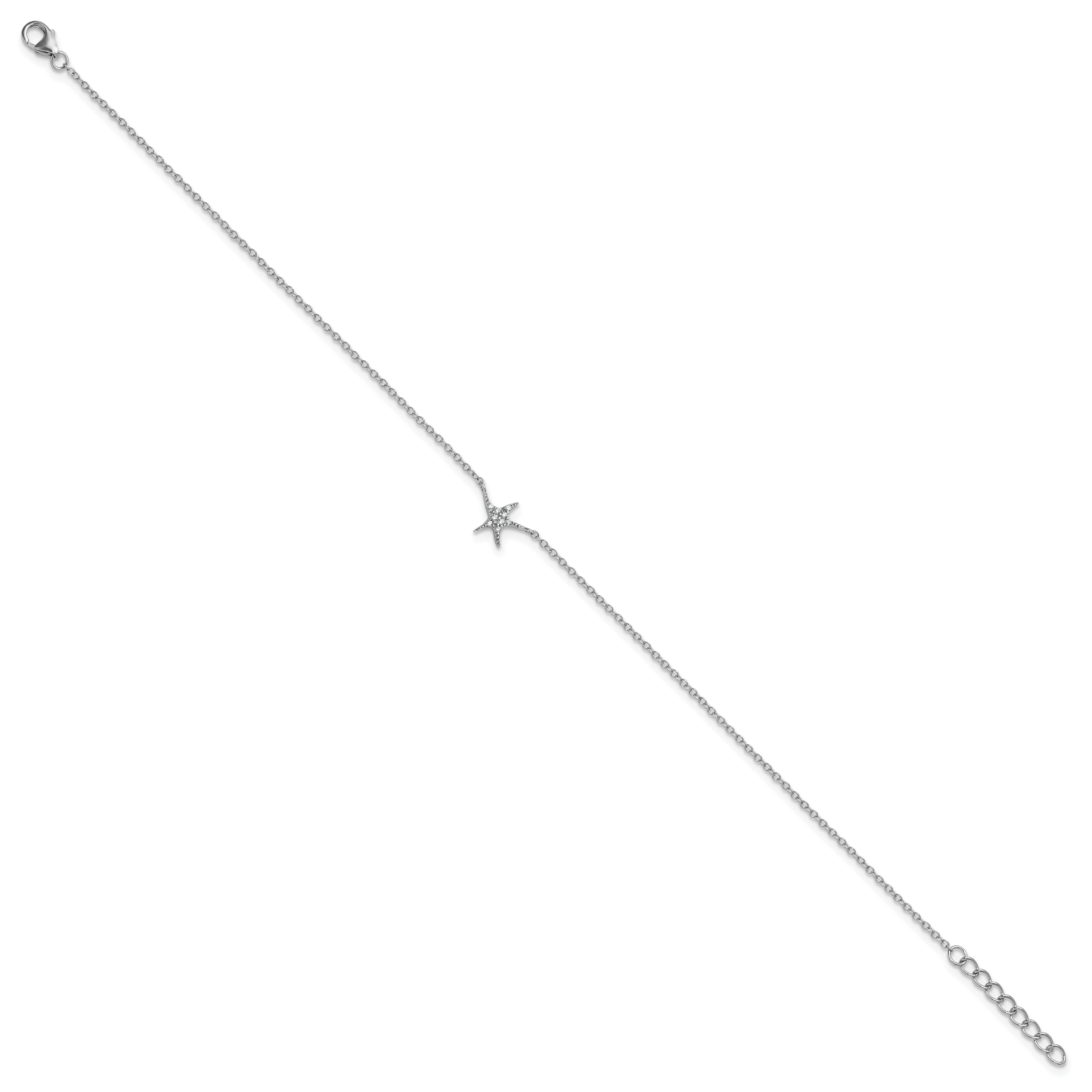Cheryl M Sterling Silver Rhodium-plated Polished CZ Starfish 9.5 Inch with 1 Inch Extension Anklet Secondary image