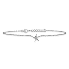Cheryl M Sterling Silver Rhodium-plated Polished CZ Starfish 9.5 Inch with 1 Inch Extension Anklet