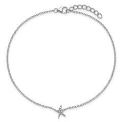 Cheryl M Sterling Silver Rhodium-plated Polished CZ Starfish 9.5 Inch with 1 Inch Extension Anklet