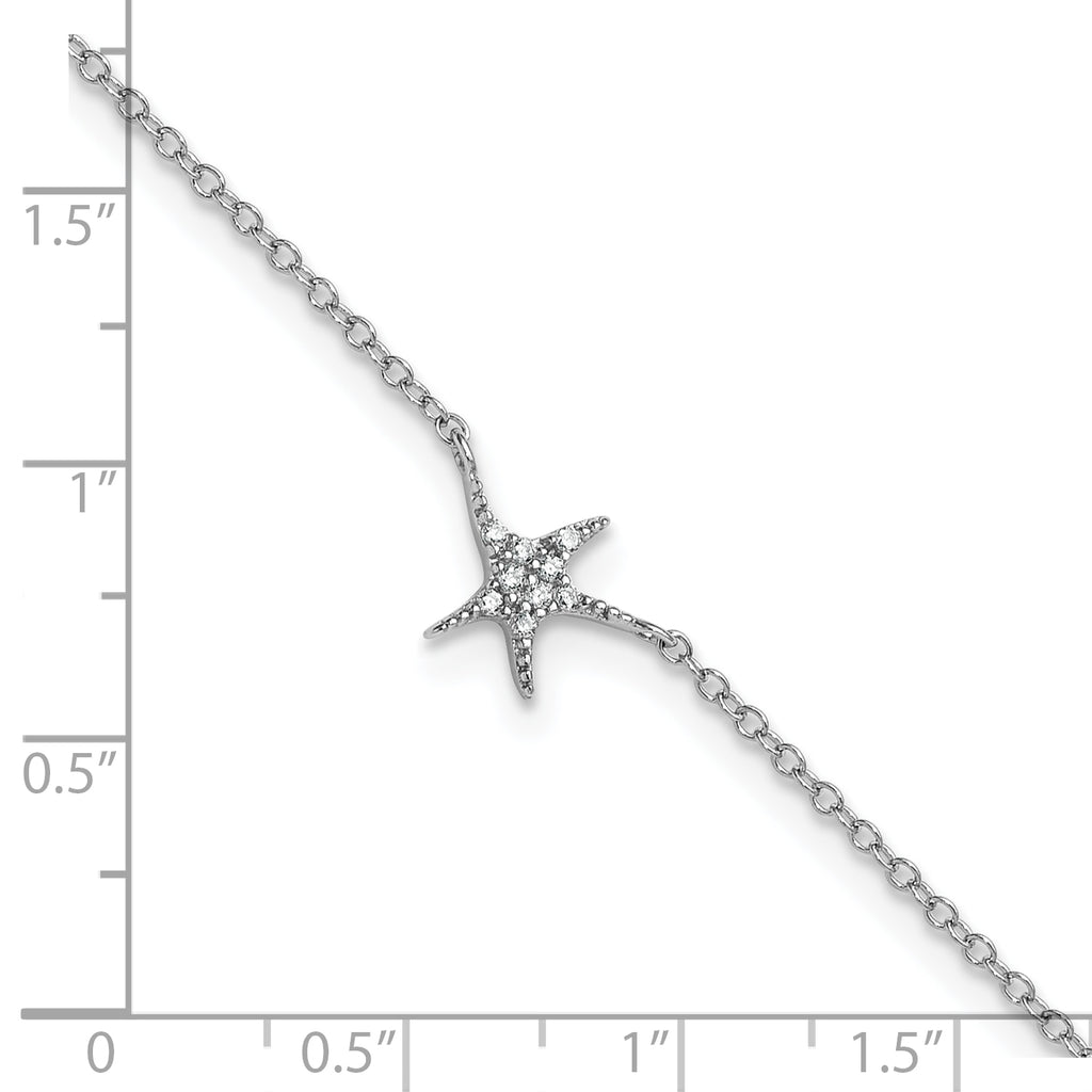 Cheryl M Sterling Silver Rhodium-plated Polished CZ Starfish 9.5 Inch with 1 Inch Extension Anklet