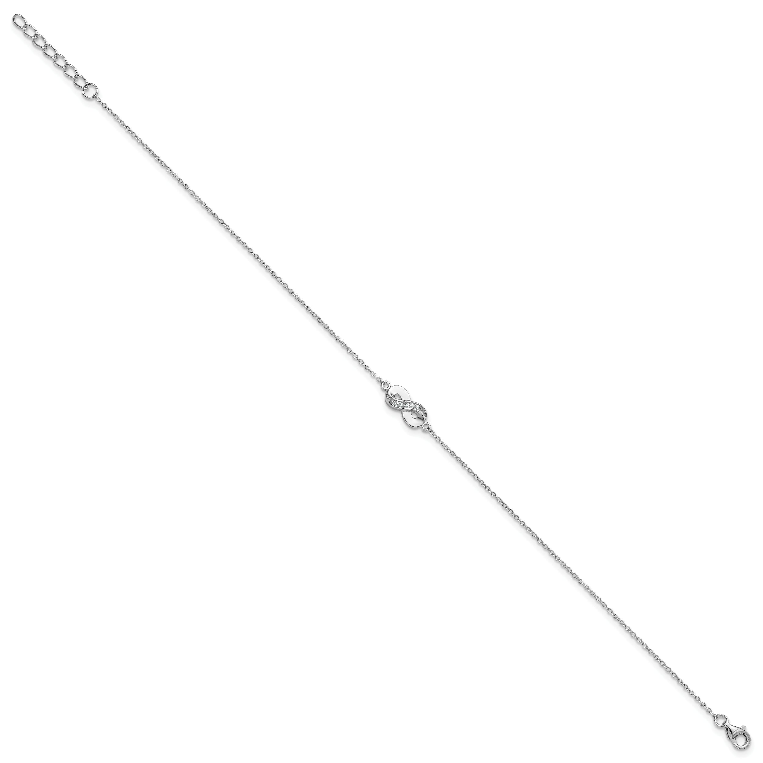 Cheryl M Sterling Silver Rhodium-plated Polished CZ Infinity 9.5 Inch with 1 Inch Extension Anklet