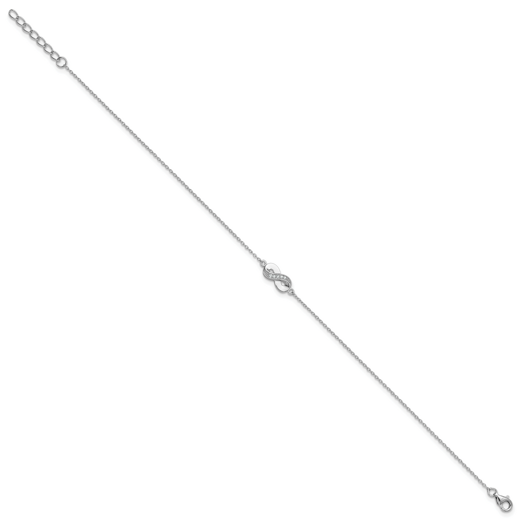 Cheryl M Sterling Silver Rhodium-plated Polished CZ Infinity 9.5 Inch with 1 Inch Extension Anklet