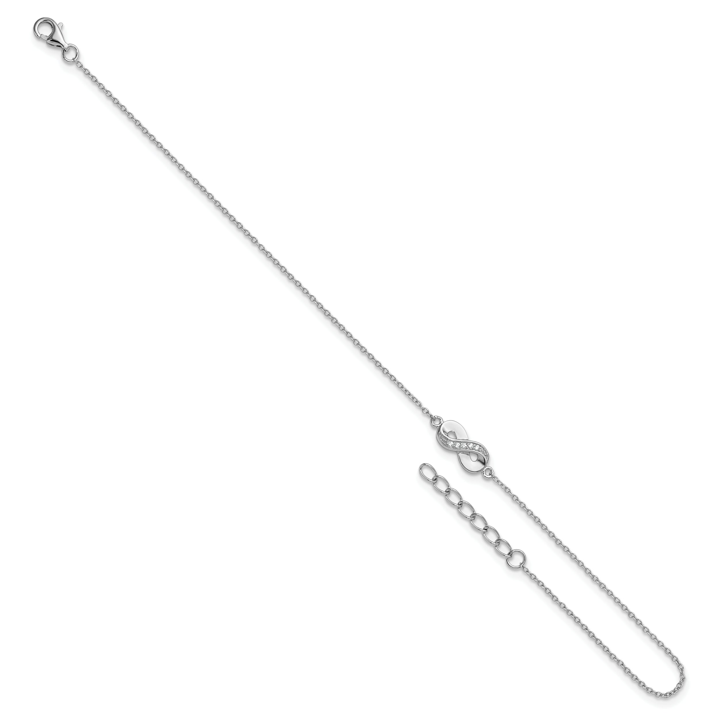 Cheryl M Sterling Silver Rhodium-plated Polished CZ Infinity 9.5 Inch with 1 Inch Extension Anklet