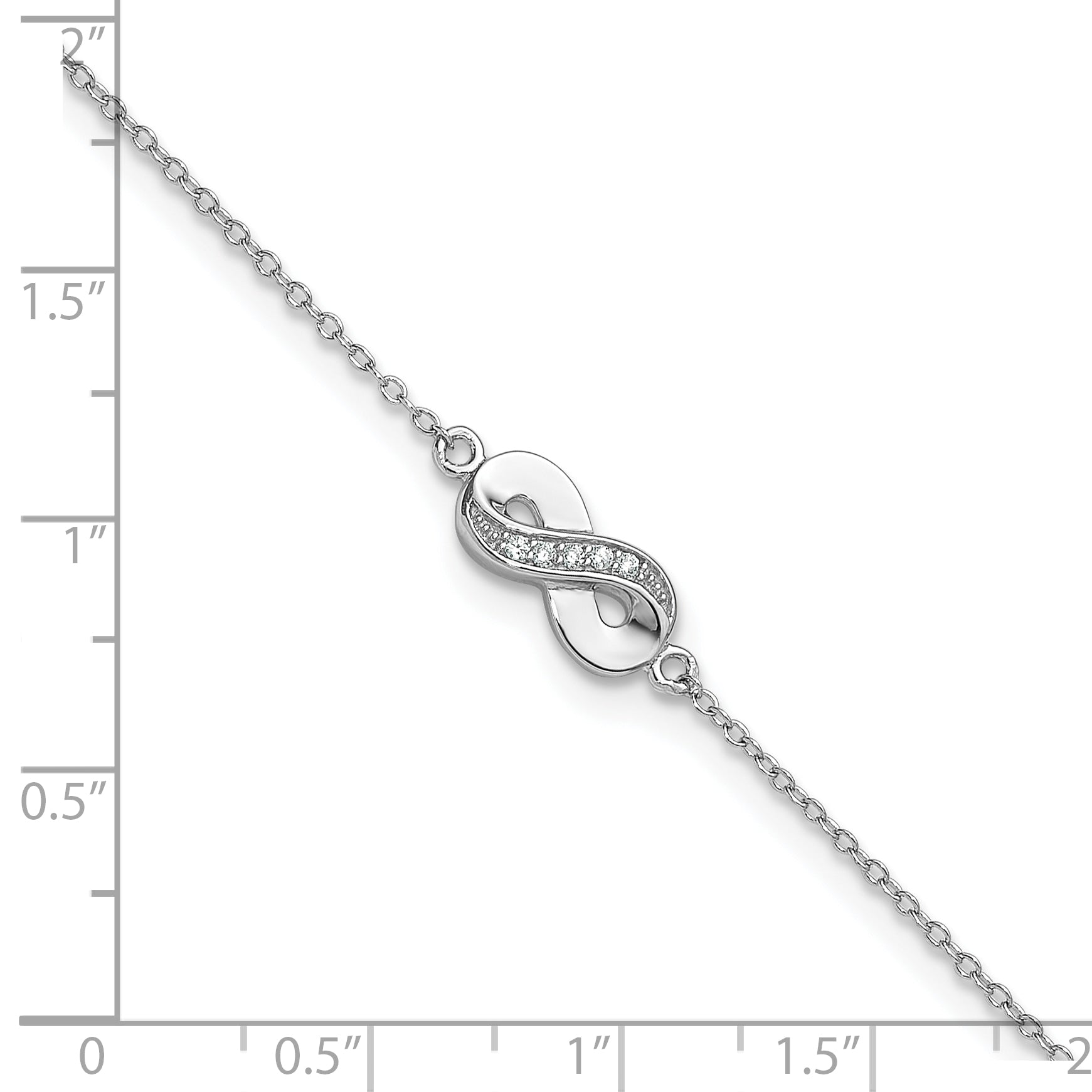Cheryl M Sterling Silver Rhodium-plated Polished CZ Infinity 9.5 Inch with 1 Inch Extension Anklet