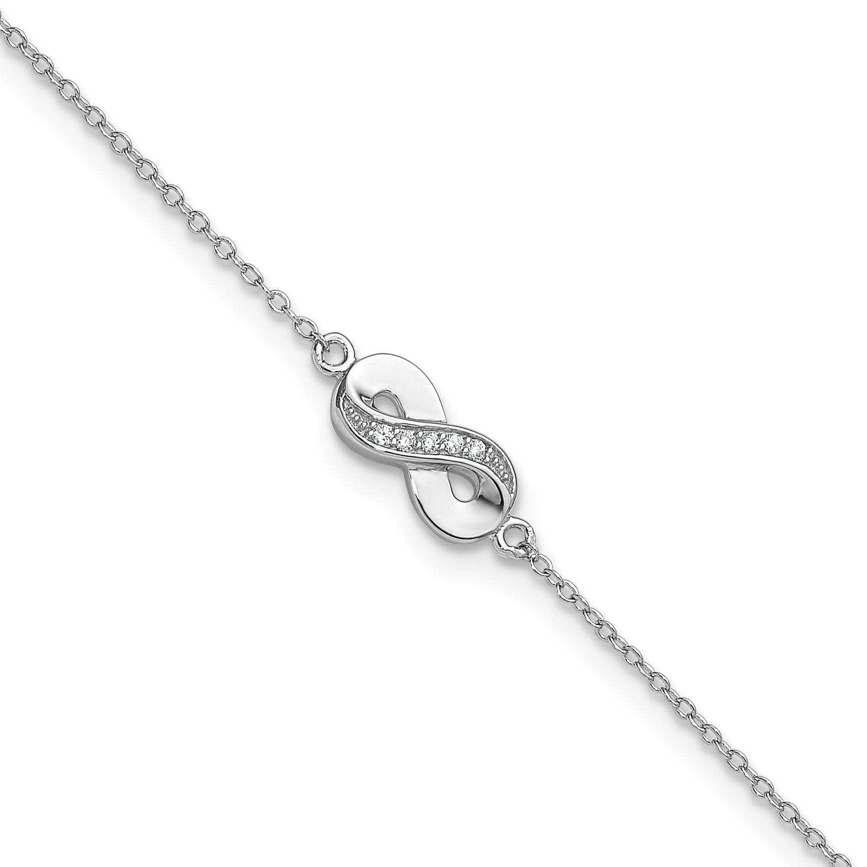 Cheryl M Sterling Silver Rhodium-plated Polished CZ Infinity 9.5 Inch with 1 Inch Extension Anklet Main image