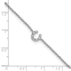 Cheryl M Sterling Silver Rhodium-plated Polished and Beaded CZ Horseshoe 9.5 Inch with 1 Inch Extension Anklet