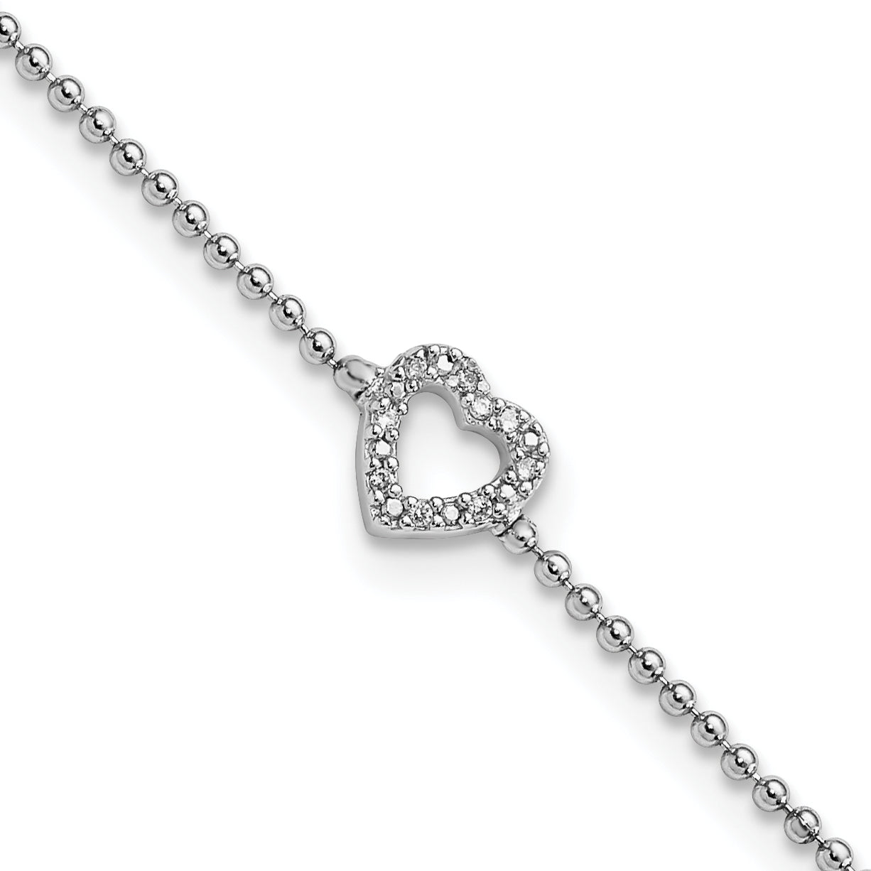 Cheryl M Sterling Silver Rhodium-plated Polished and Beaded CZ Heart 9.5 Inch with 1 Inch Extension Anklet Main image