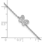 Cheryl M Sterling Silver Rhodium-plated Polished CZ Butterfly 9.5 Inch with 1 Inch Extension Anklet